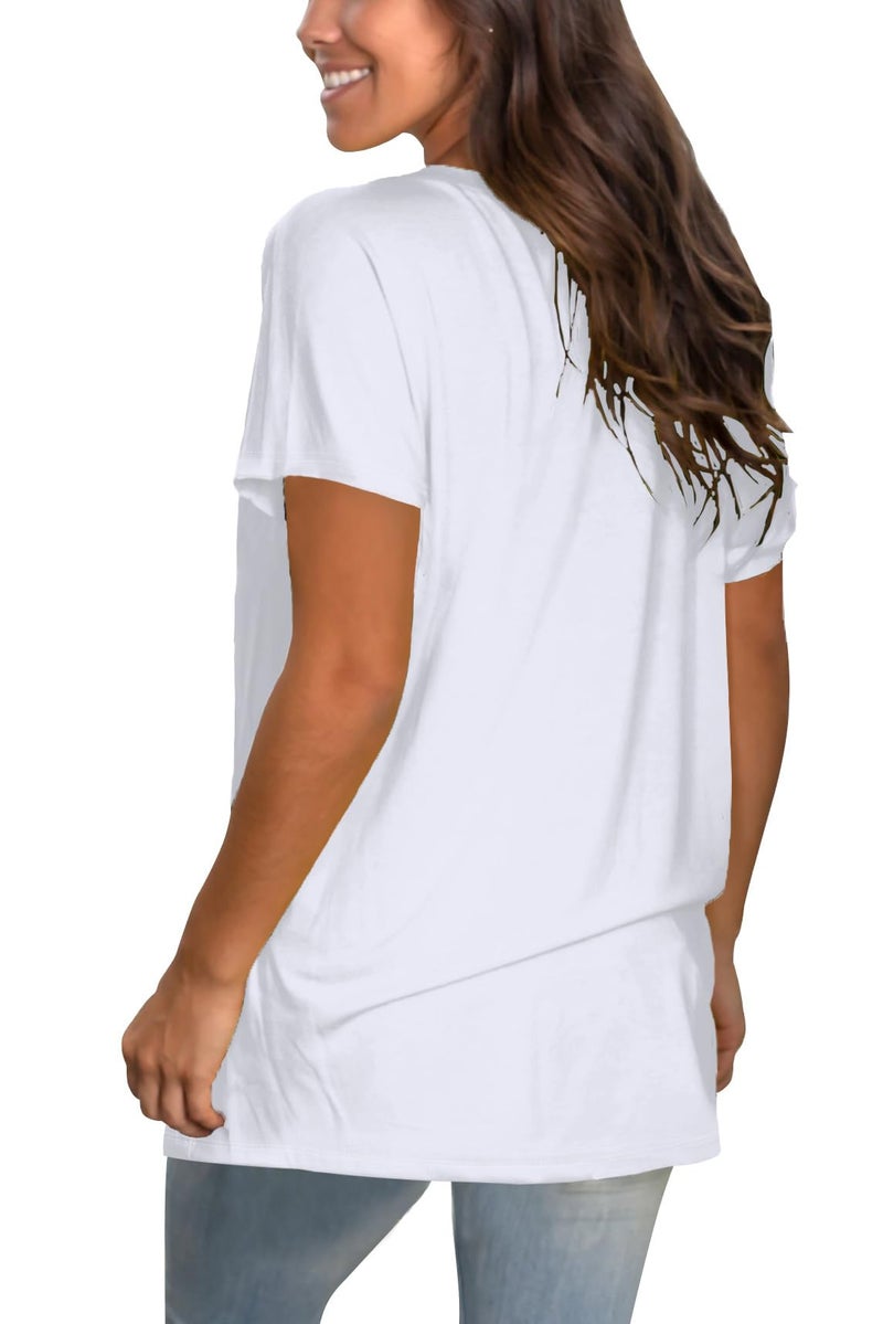 Sipaya Sexy Summer V Neck T Shirts for Women Short Sleeve Loose Fitting Tops for Leggings White S - Image 4